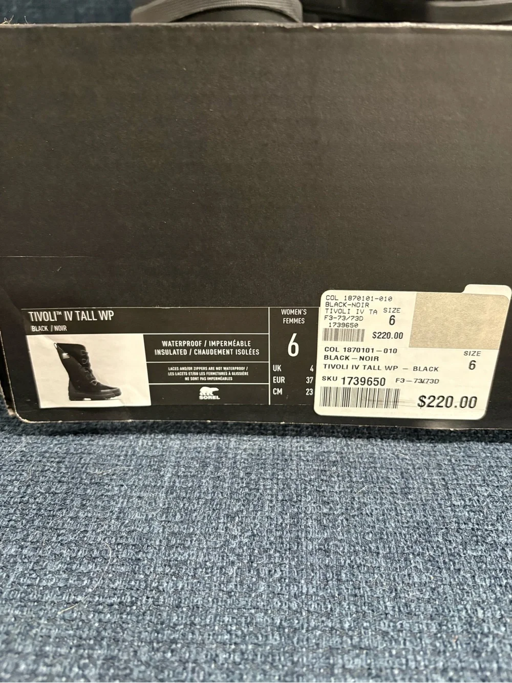 Sorel Tivoli IV Tall WP Womens Snow Winter Boot Waterproof Insulated Fur Black 6
